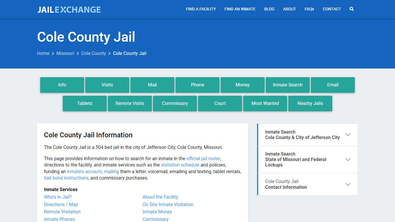 Cole County Jail, MO Inmate Search, Information - Jail Exchange